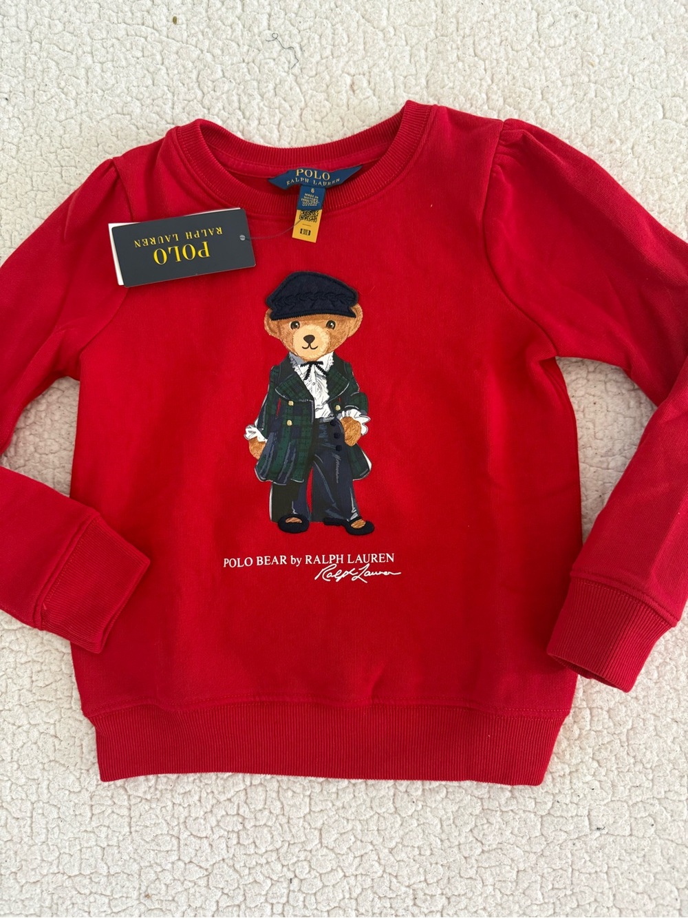New girls Sz 6 Ralph Lauren Red Polo Bear Crewneck Sweatshirt